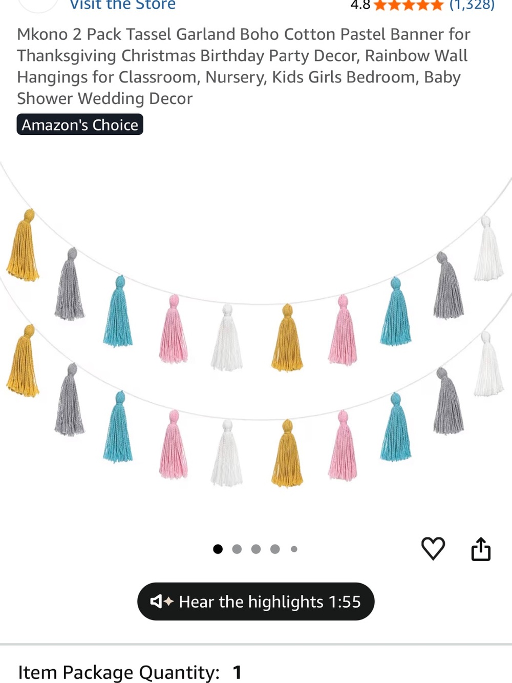 Pastel Tassel Garland Party Banner - Pink, Blue, Yellow, White, Gray